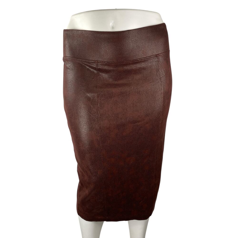 Melissa McCarthy Brown Faux Leather Vegan High Waisted Pencil Midi Skirt Size 1X